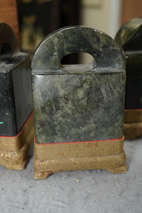 A set of three Chinese inscribed soapstone literati seals